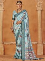 Silk Sky Blue Festival Wear Digital Print Saree